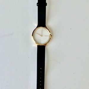 Skagen 34mm Watch with Black Leather Band